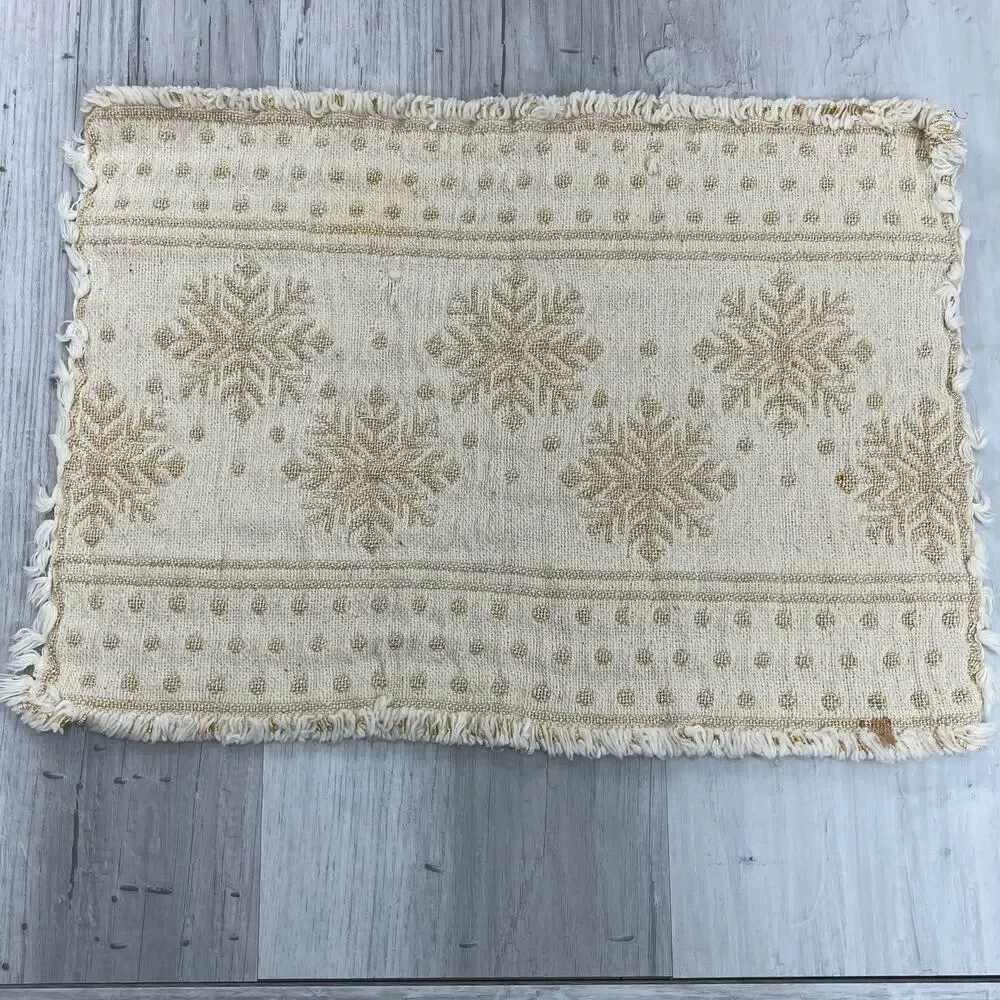 Set Of Six Cream Gold Snowflake Table Decor Holiday Winter Placemats